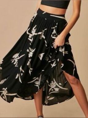 Violet Skies Black and White Floral Maxi Skirt